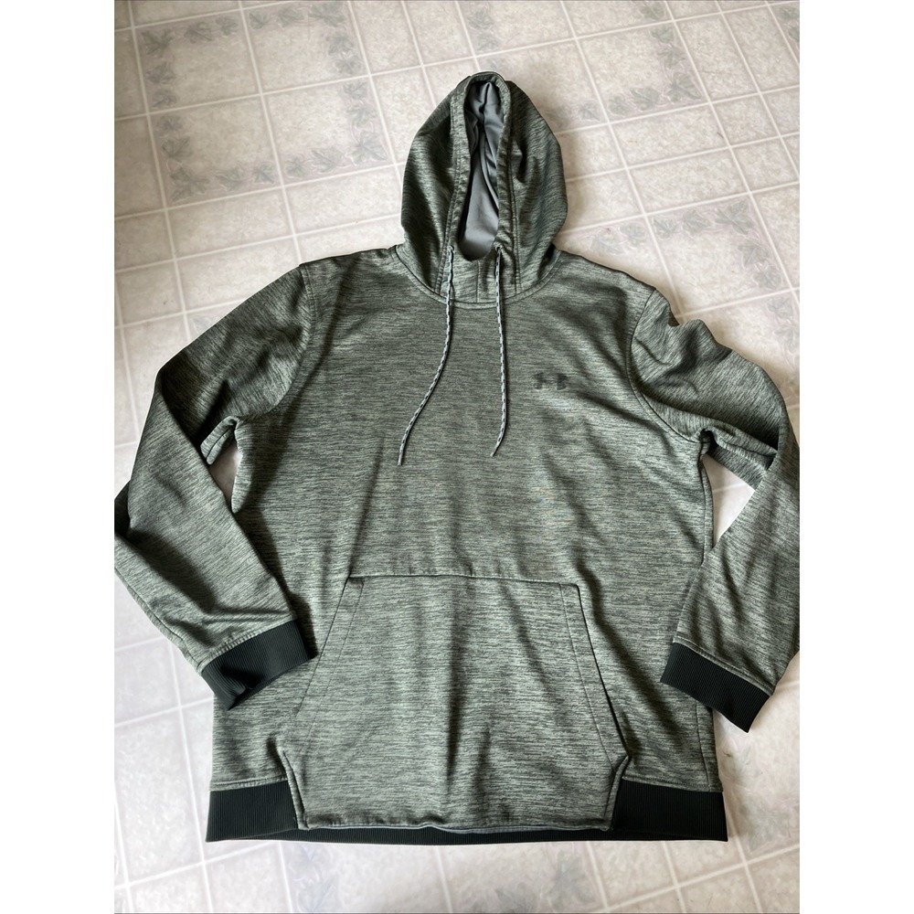 Under Armour Men's Sweatshirt Large Olive Green Fleece Coldgear Loose Fit Hoodie